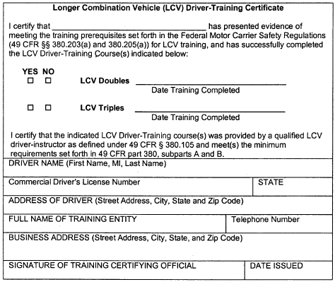 LCV certificate