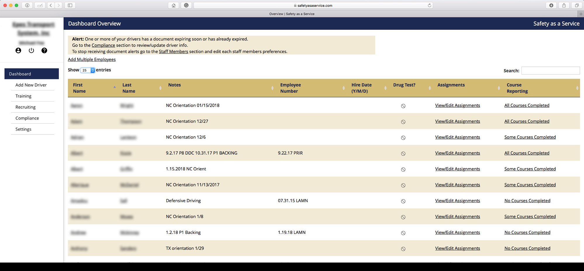 SaaS dashboard page